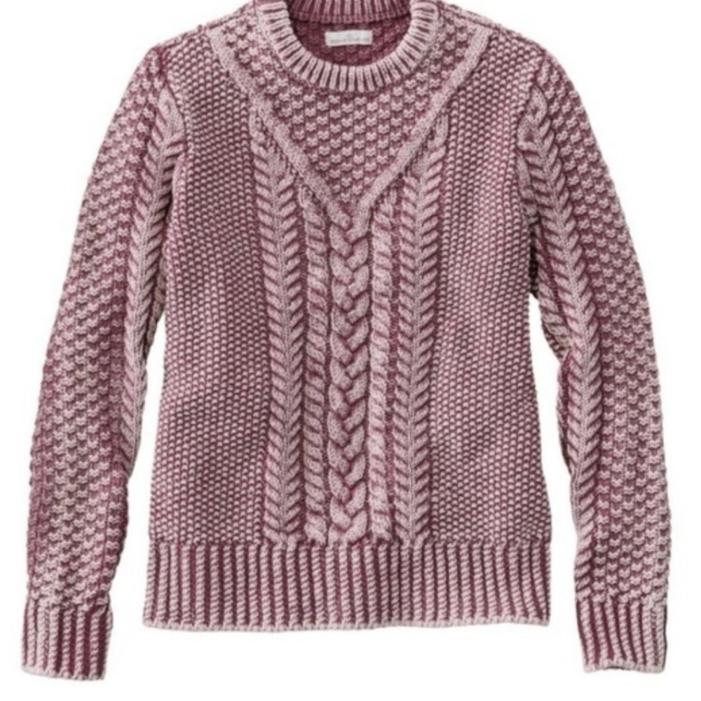 L.L. Bean Signature Cable Knit Sweater Cotton Bordeax Size Large 511816
